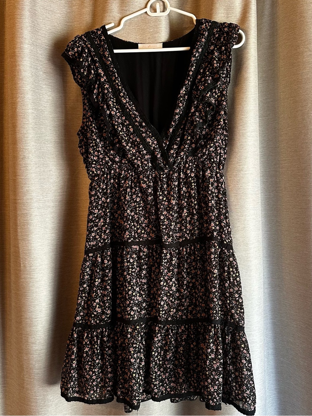 Black Floral V-Neck Tiered Dress